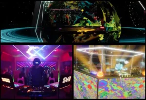 DJ operating music mixer while wearing Oculus VR headset