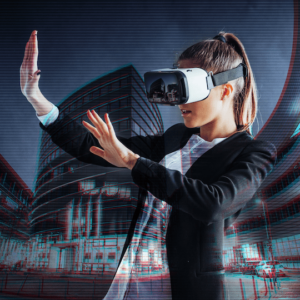 woman wearing Oculus VR headset
