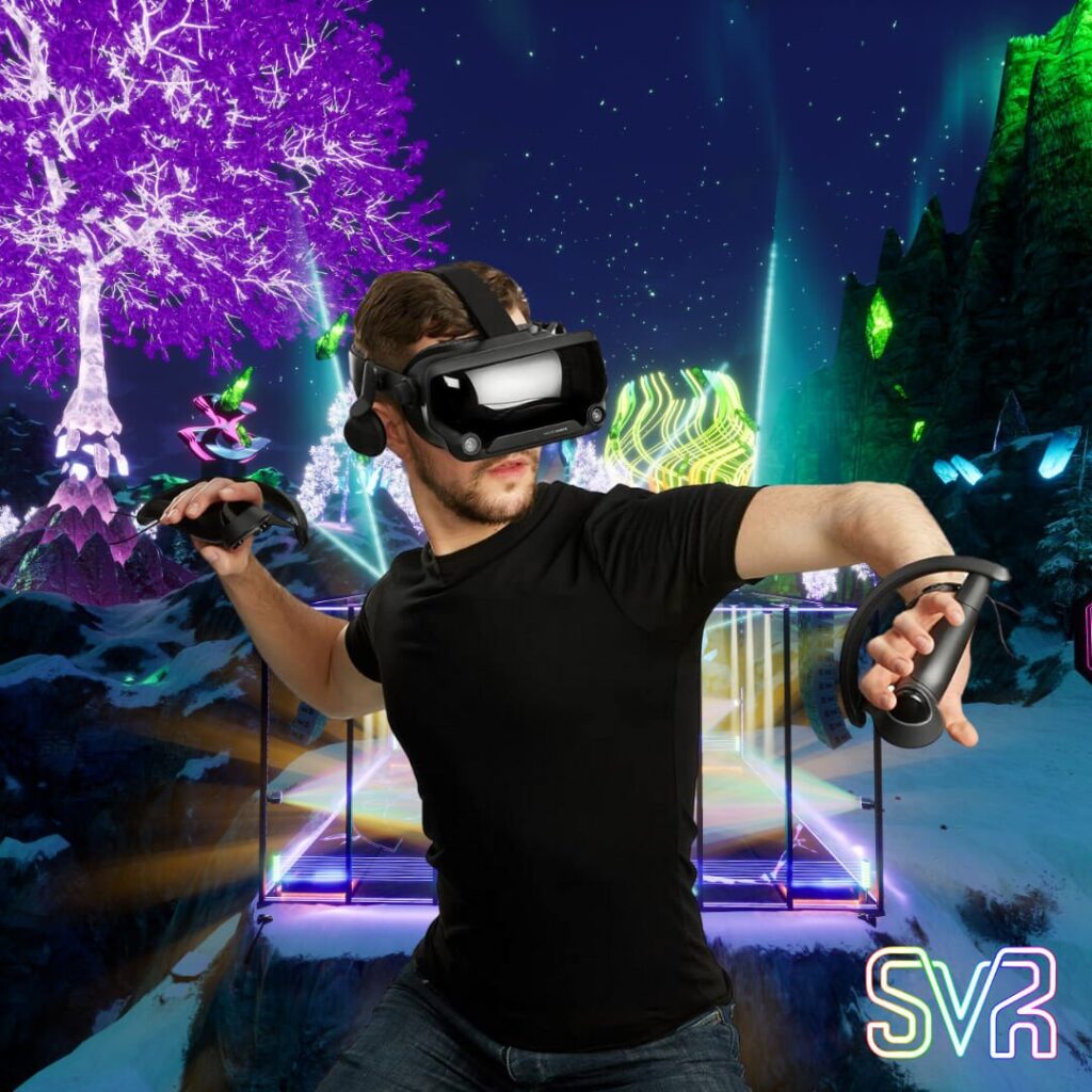 man using Oculus VR gear in Metaverse